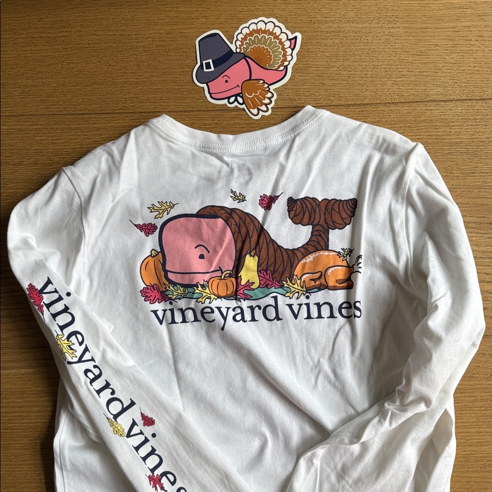 Vineyard Vines White and turkey LS tee M 12-14 cornucopia thanksgiving